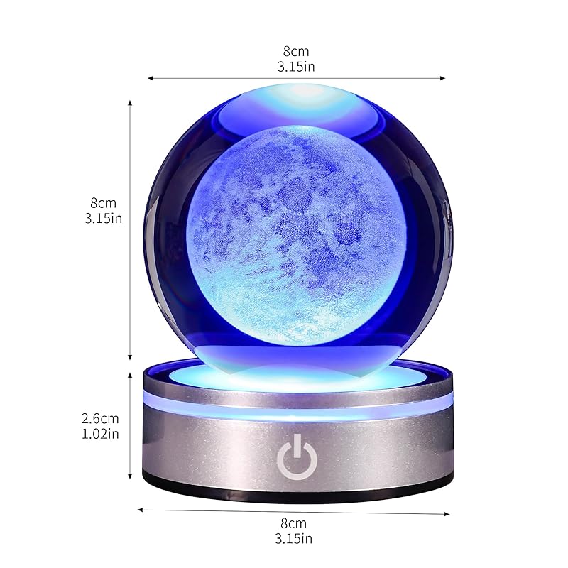 3D Лунный хрустальный шар, ночник, разноцветная декоративная лампа, хобби, астрономия, космос, подарок на День благодарения для парня, мужа, круто