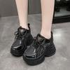 Модные 10 см Женские Повседневные Кожаные Туфли Новая Осень Дышащая Сетка Массивные Кроссовки Уличная Обувь на Высокой Платформе