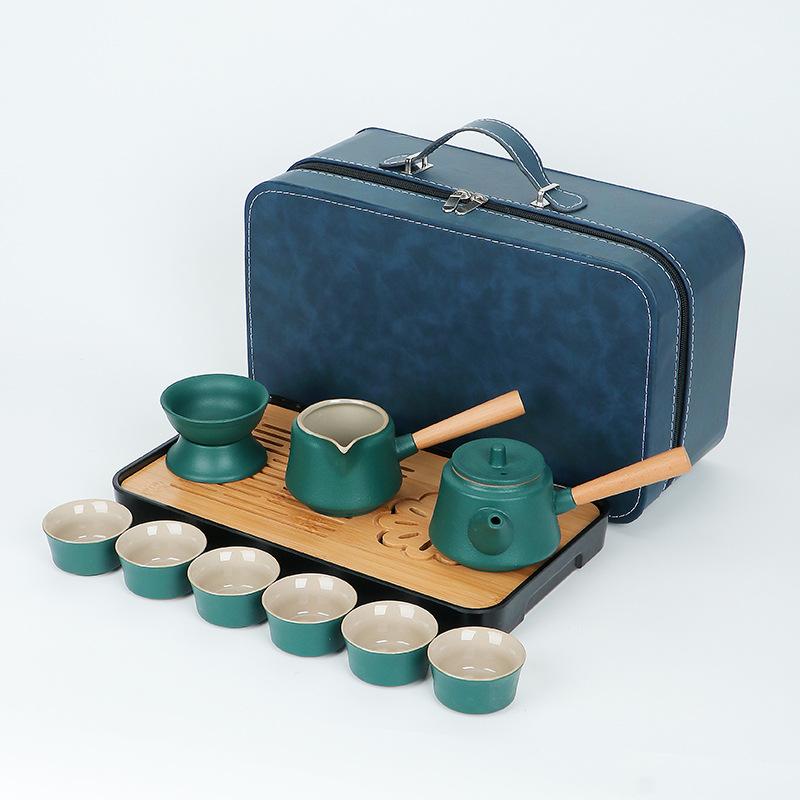 Travel tea set tea tray home kung fu tea set outdoor portable teapot ceramic business gift