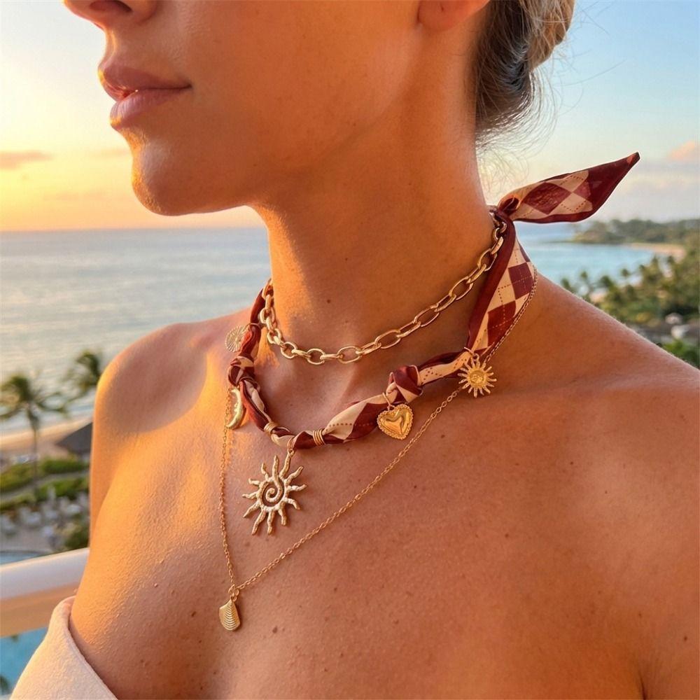 Sea Star Conch Starfish Necklace Seashell Bohemian Style Necklace Creative Scarf Necklace  Summer