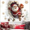 Santa Breaking Through The Wall 3D Effect Wall Sticker, Christmas Sticker With Cartoon Design, New Creative Christmas Wall Sticker.