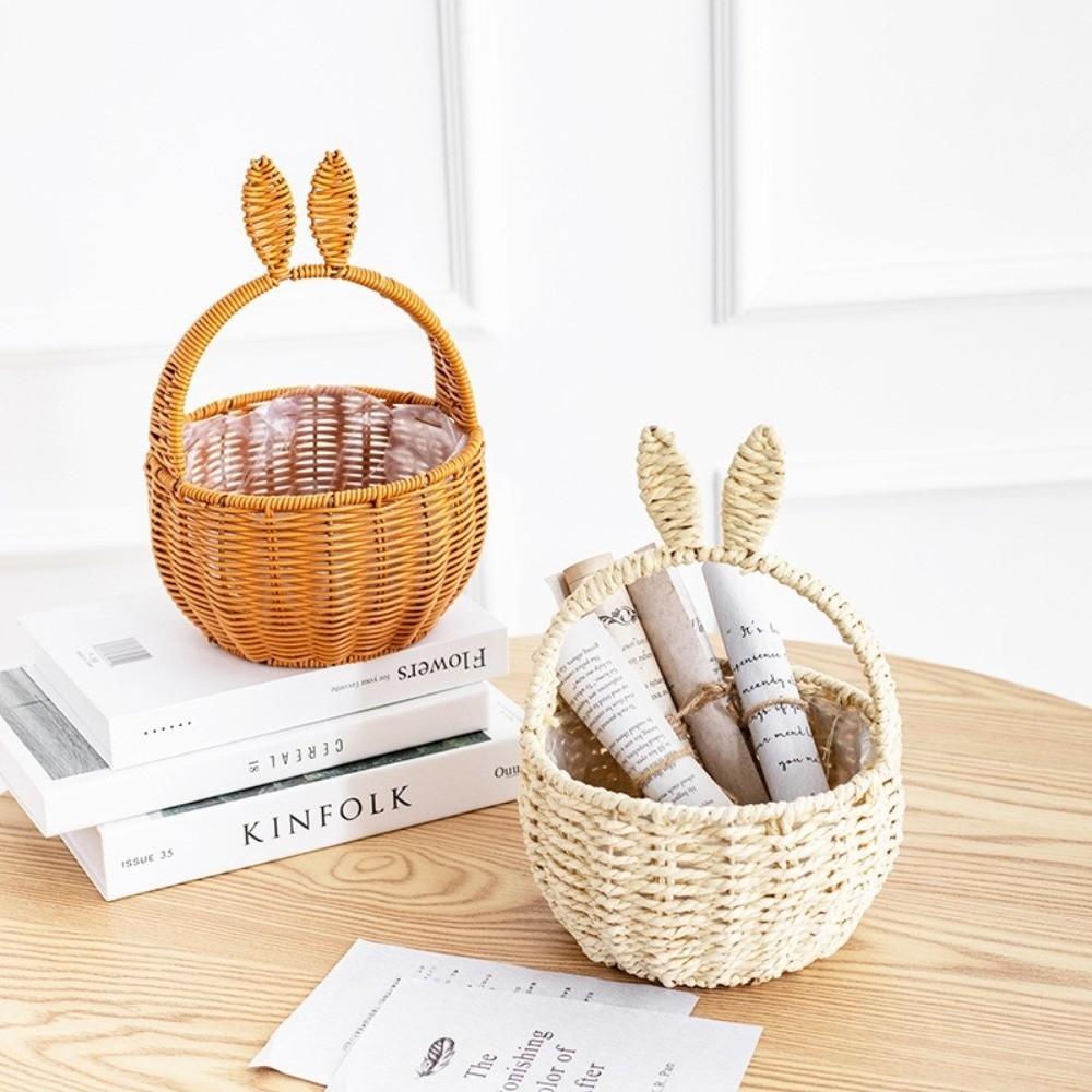 Cartoon Rabbit Ear Storage Basket Multifunctional Hand Woven Basket Easter Festival Gift