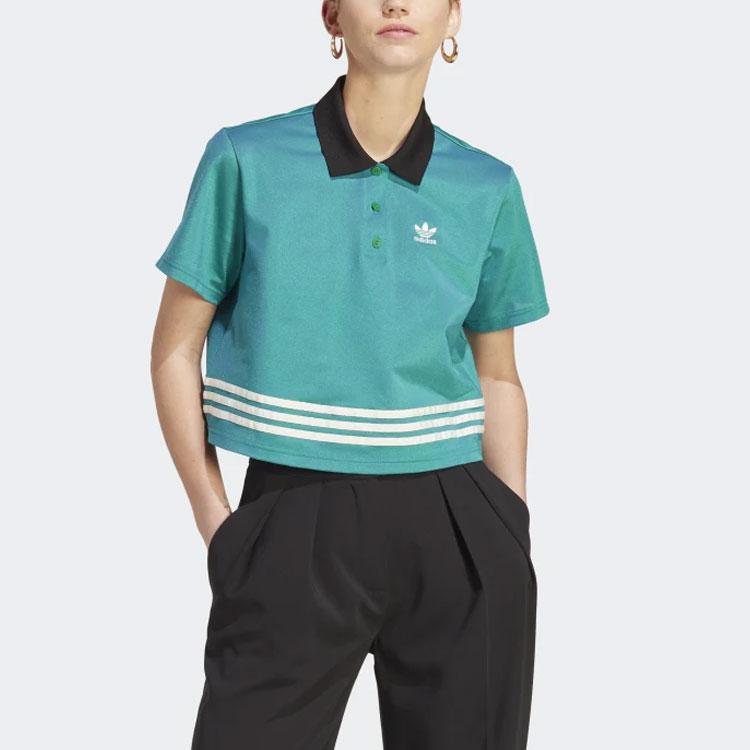 adidas Originals Adicolor 70s Retro Series Пуловер с логотипом и принтом поло с короткими рукавами Женские топы Зеленый IK7851