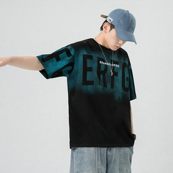 Мужская летняя футболка Kunhai Pengyun из плотного хлопка - повседневная с коротким рукавом и простой вышивкой