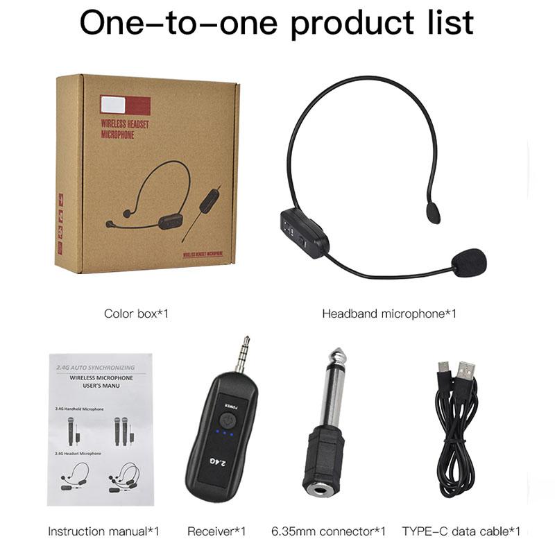 2.4GHz Wireless Lavalier Microphone Head-mounted Microphone Set with Receiver for Amplifier Voice Speaker Teaching Tour Guide