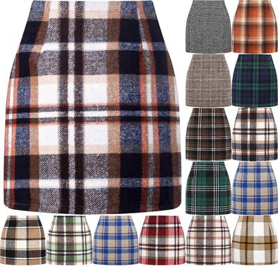 Юбка в клетку женская А-силуэт однотонная короткая юбка с высокой талией облегающая юбка однобортная шерстяная юбка облегающего кроя