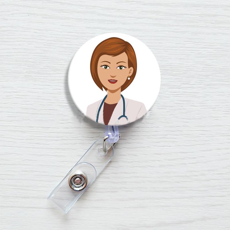 Модная идентификационная карточка с именем, выдвижная медсестра, врач, мультяшная кнопка, держатель для бейджа, школьные принадлежности, милый экспонат