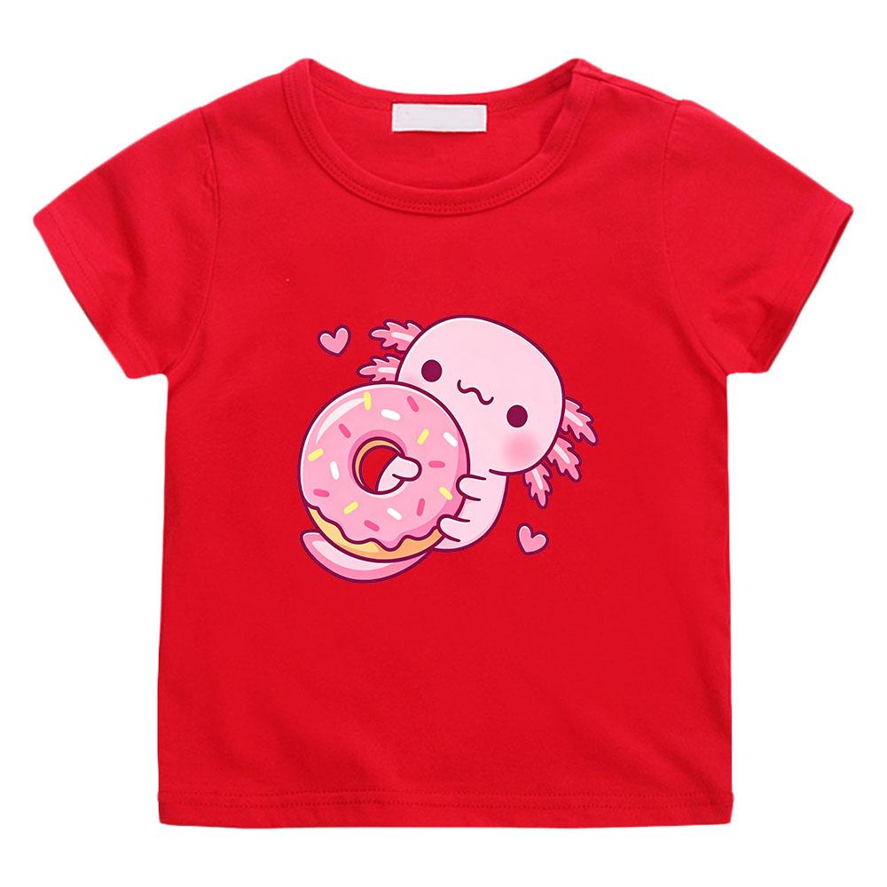 Boys Girls Short Sleeve Casual Kids Top Summer Cute Pink Axolotl Children's T-shirt Cartoon Print 100 %Cotton Tees Streetwear