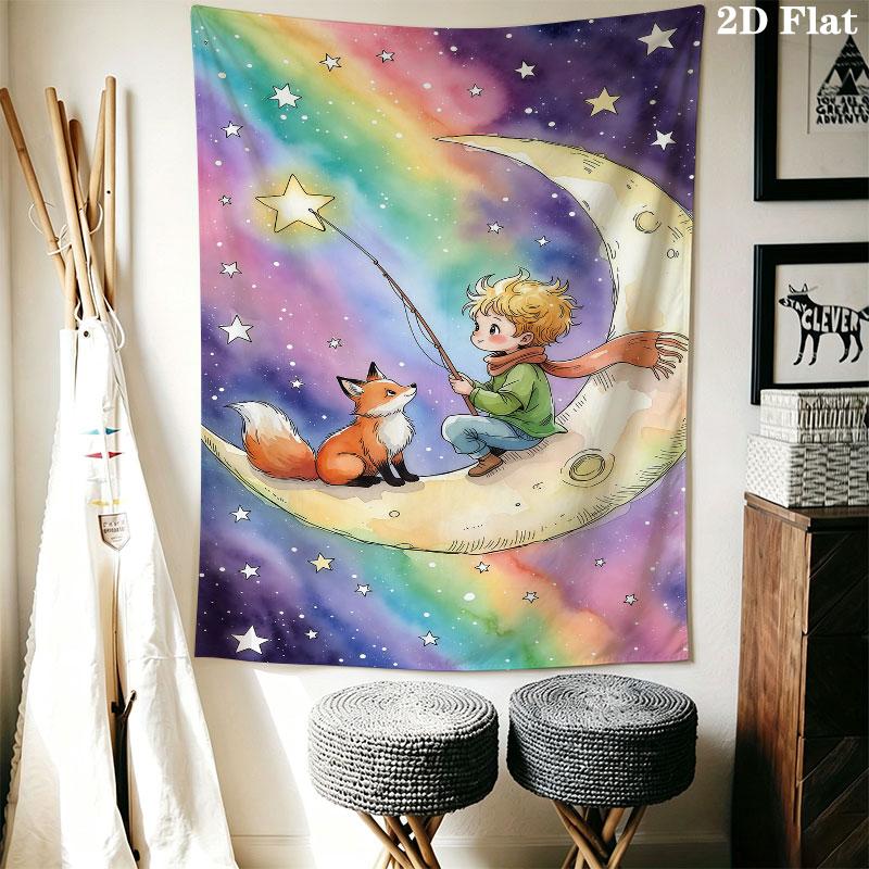 Little Prince Rose Wall Hanging Printed Fabric Blanket Decorative Tapestries for Bedroom Living Room Home Decor