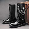 Fashion Motorcycle High Ankle Boots Men Casual Footwear High Top Punk Leather Boots for Men Winter Stylish Men Motorcycle Boot Big Size