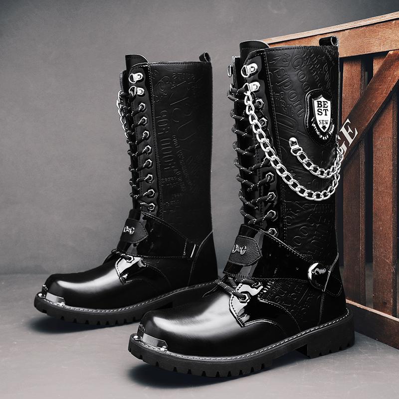 Fashion Motorcycle High Ankle Boots Men Casual Footwear High Top Punk Leather Boots for Men Winter Stylish Men Motorcycle Boot Big Size