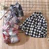 Boys and Girls Plaid Shirt Long Sleeve Top Autumn Children's Vintage Lapel Shirt Coat
