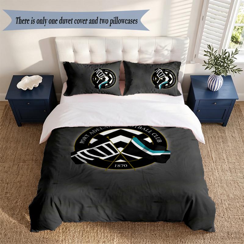 Port Adelaide Football Club 3‑Piece Bedding Set Soft Microfiber Duvet Cover Pillowcases Comfortable Bed Linen for Bedroom Decoration