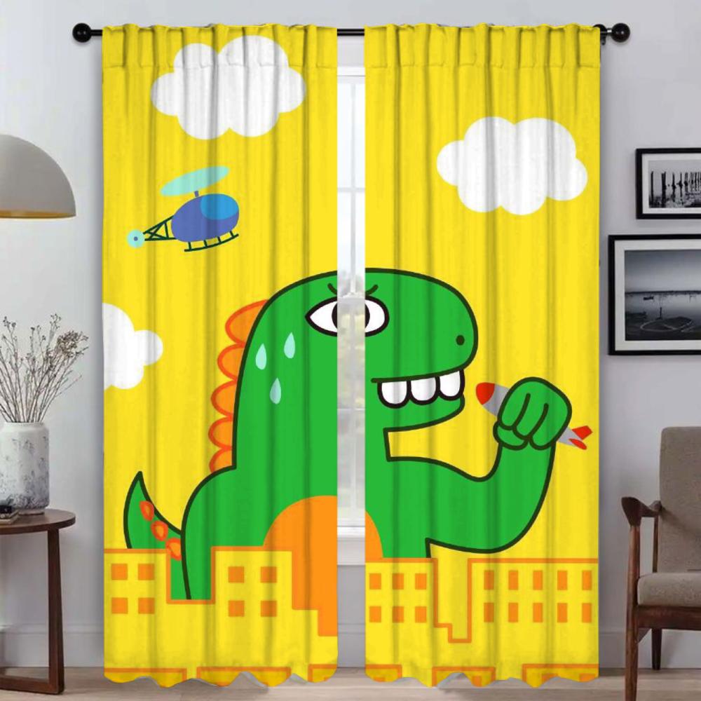 Anti-mosquito Curtains for Living Room Cute Dinosaur Window Curtain Shades Kitchen Curtains 2 Pieces Tulle for Bedroom Partition