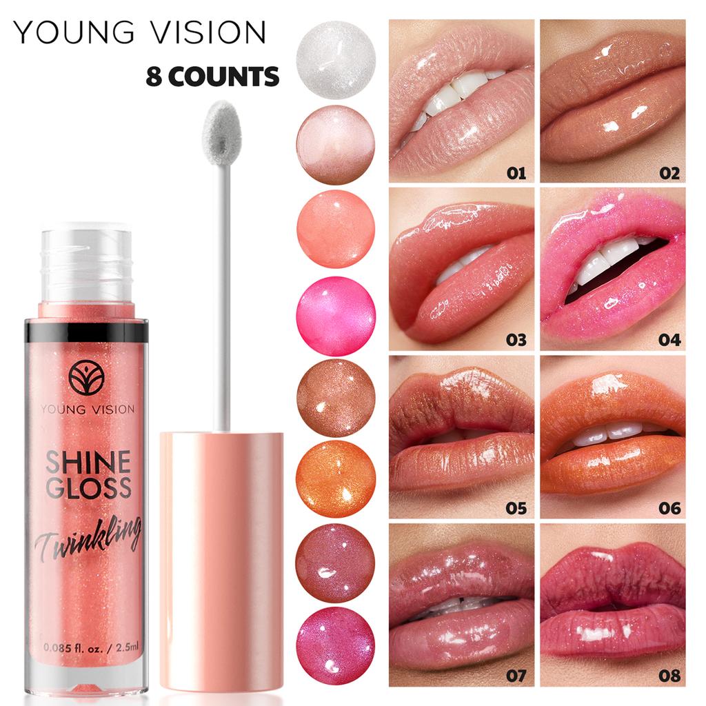 1 ШТ. YOUNG VISION GLOSS TWINKLING SET - 1 цвет Увлажняющий блестящий блеск для губ, легкий и нелипкий, идеально подходит для создания очаровательных сияющих губ