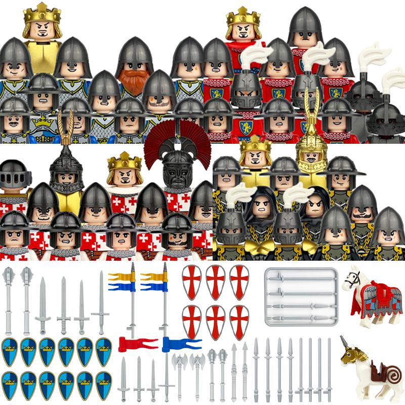 Medieval Knight Warrior Building Blocks Military Soldier Figures Europe Castle Guard Army Sword Weapon War Horse Bricks Toy Gift
