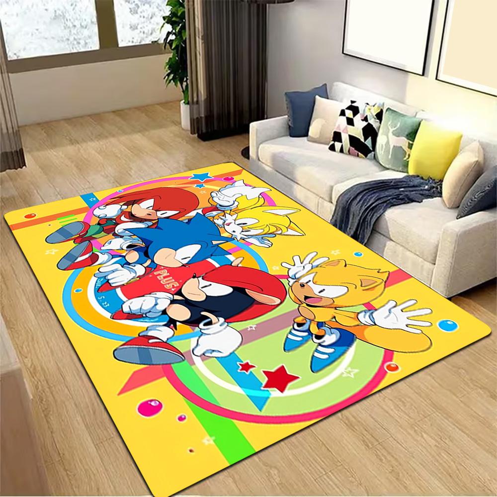Sonic The Hedgehog Group Decoration,Carpet,Living Room,Bedroom, Non-slip,Square rug