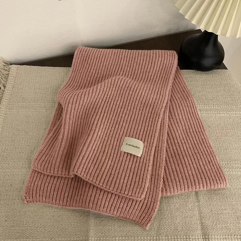 Зимний теплый шарф для женщин, модный вязаный шерстяной платок, женский платок, накидка на шею, чистый цвет