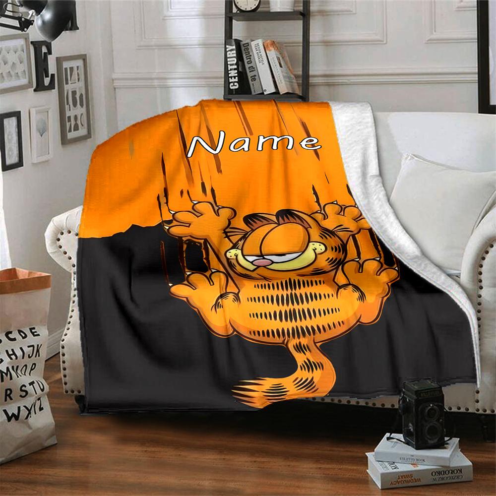 Customiz Name Personality Garfield Blanket Soft &Warm Sofa Office Bed Travel Lunch Break Blanket, Gift Suitable All Seasons