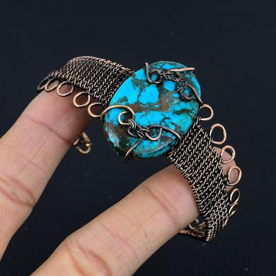 Тибетский бирюзовый браслет, Ювелирное изделие, обернутое медной проволокой 999 пробы, Браслет с драгоценным камнем, Подарок для нее, Изящное ювелирное изделие ручной работы