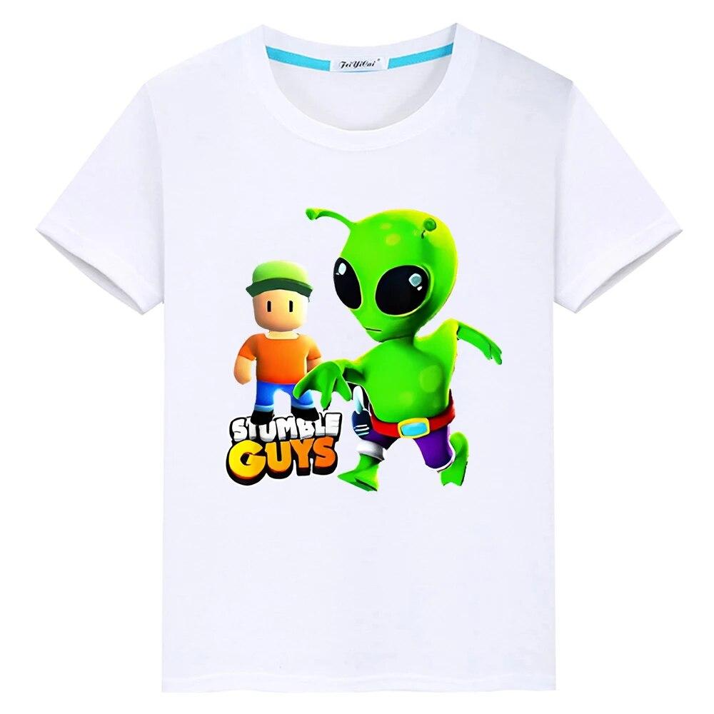 Kids 100% Cotton T-shirt  Stumble Guys Kawaii Short Print  Anime Tees Y2k One Piece Pride Tshirt Casual Tops Boys Girls Clothes