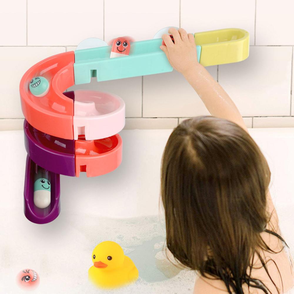 DIY Baby Bath Toys Wall Suction Cup Marble Race Run Track Bathroom Assembled Track Slippery Bath Toy Set For Children
