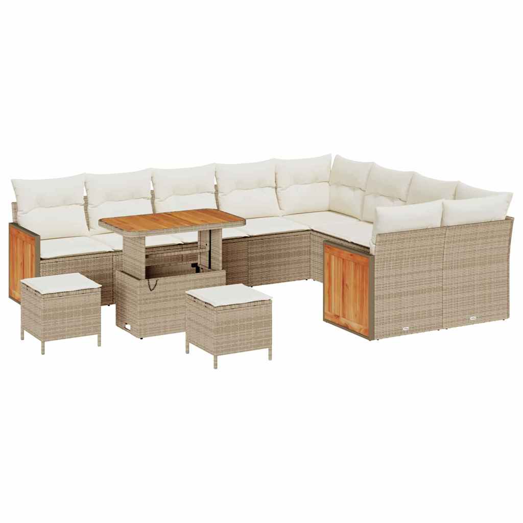 13 Piece Beige and Cream Garden Sofa Set with Cushions