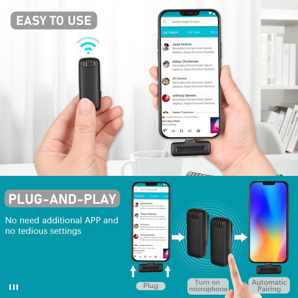 Портативная беспроводная микрофонная система OneTriggerTwo с 1 приемником и 2 микрофонами-клипонами, 20 м