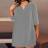 Женская мода большого размера с v-образным вырезом и семью рукавами, повседневные однотонные свободные платья с карманами