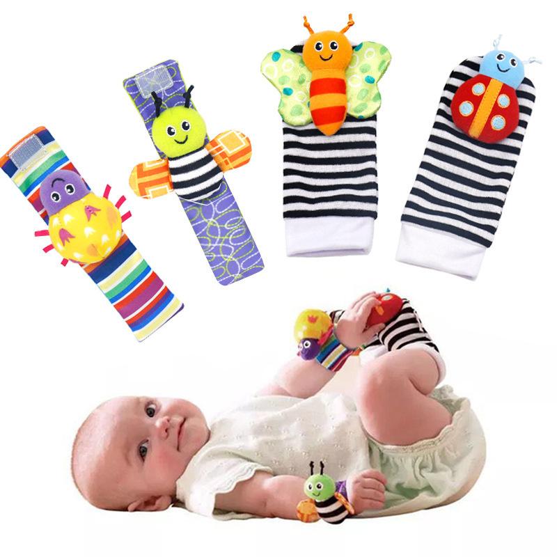 1set 0~24 Months Baby Rattles Soft Plush Toys Foot Wrist Rattle Set Cartoon Newborn Development Educational Toys for Children