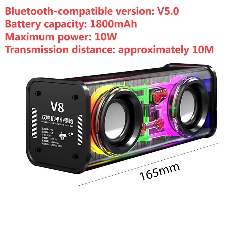 K07/K08/V8 Transparent Mecha Wireless Bluetooth Speaker Sound Light Rhythm Subwoofer TWS Stereo Music Center Hands-free Call