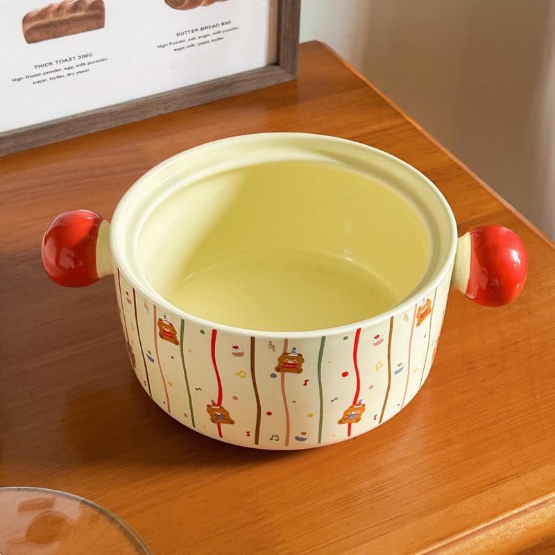 Ins мультяшная керамическая миска для лапши быстрого приготовления в горошек с крышкой, студенческое общежитие, миска для супа с улиткой, двуушная керамическая суповая миска, высококачественная посуда