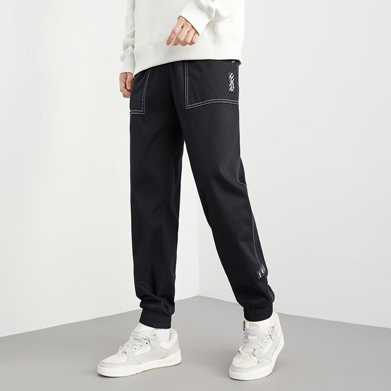 Anta Вязаные спортивные брюки с карманами и принтом на манжетах, мужские брюки, базовый черный 152311527-2