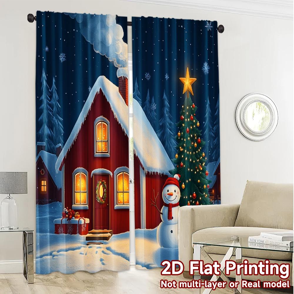 2pcs,Curtains Christmas Cabin Snowman Tree (3) Popular Print Curtains Versatile Fabric Curtains Decorations For Home Use for