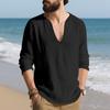Мужские льняные рубашки свободного кроя с длинным рукавом, футболка однотонная с V-образным вырезом, пуловер в стиле хиппи для йоги