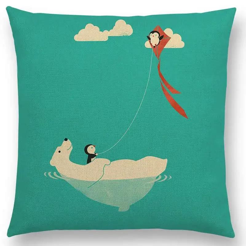 Последние мультяшные животные Милая акула Кошка Птица Жираф Пингвин Кит Белый медведь Бегемот Панда Чехол для подушки Автомобильный диван Наволочка