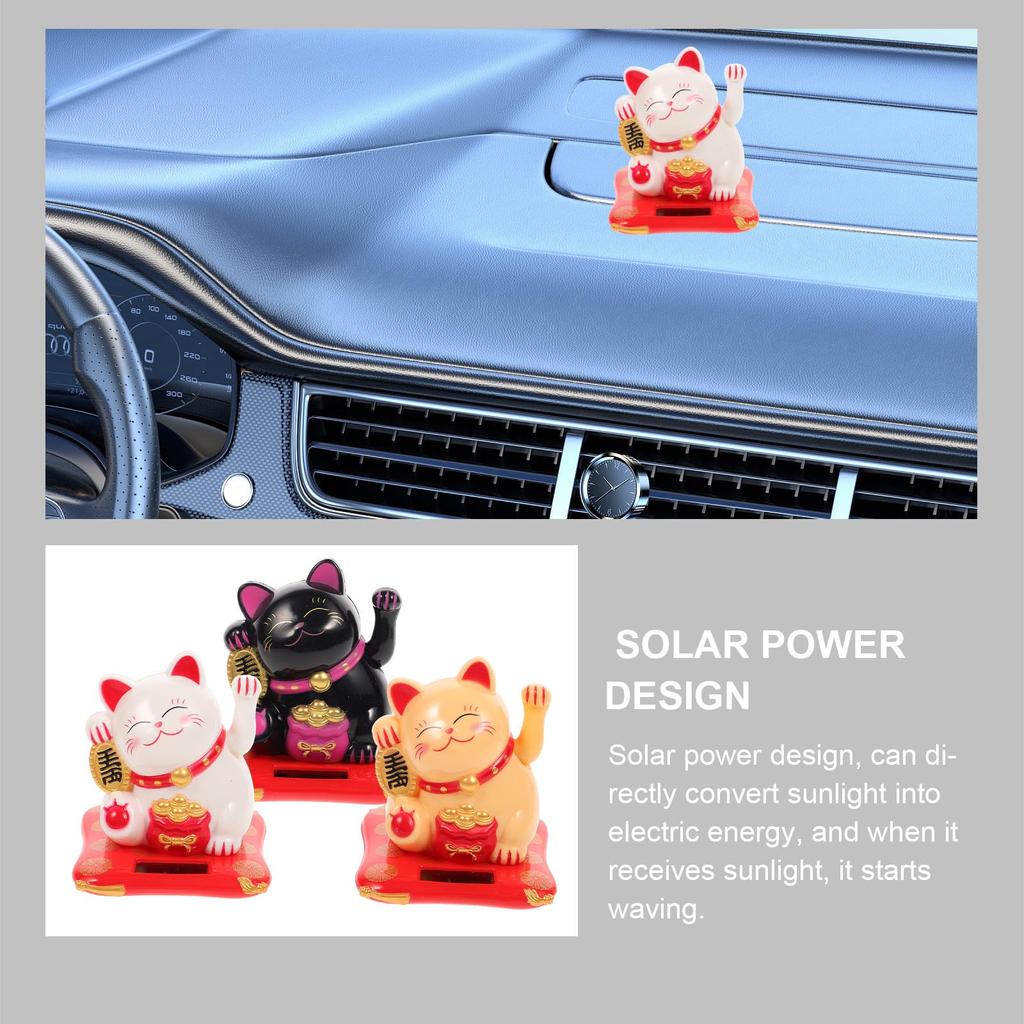 Iplusmile 3 Pieces Lucky Cat Bobblehead Doll Solar Moving Lucky Cat Car Figurine Lucky Cat Solar Automatic Moving Cute Lucky Cat Electric Right Hand
