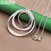 925 Sterling Silver Three Ring Circular Pendant Necklace Fashion Wedding Jewelry