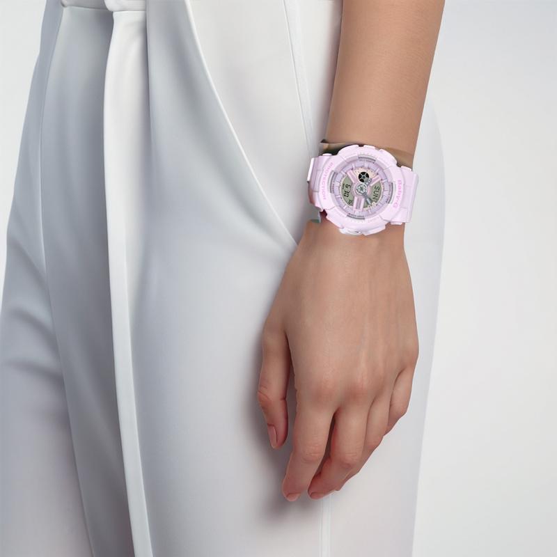 Casio Серия BABY-G спортивные двойной дисплей водонепроницаемые кварцевый механизм ремешок из смолы японские и корейские часы женские часы розовый циферблат BA-110-4A2-person