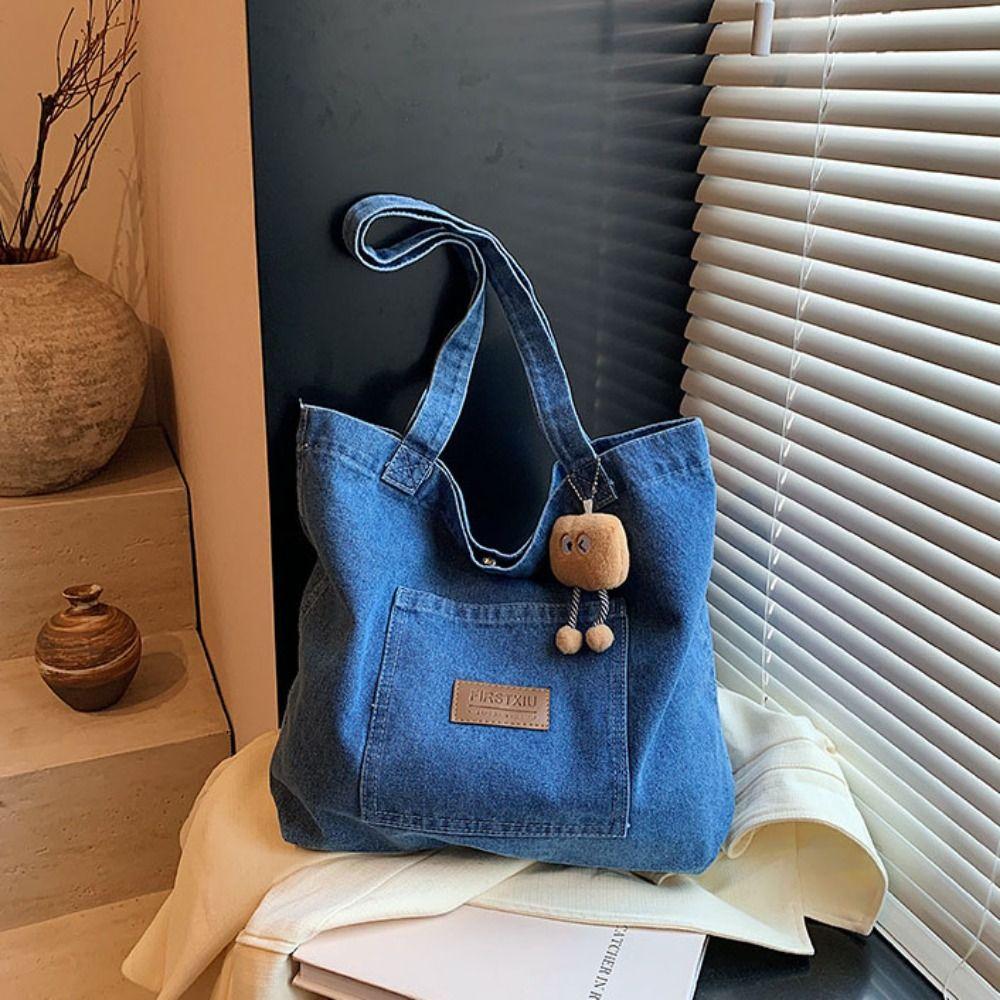 Retro Denim Shoulder Bag Large Capacity Leisure Tote Bag Casual Cowboy Underarm bag Travel