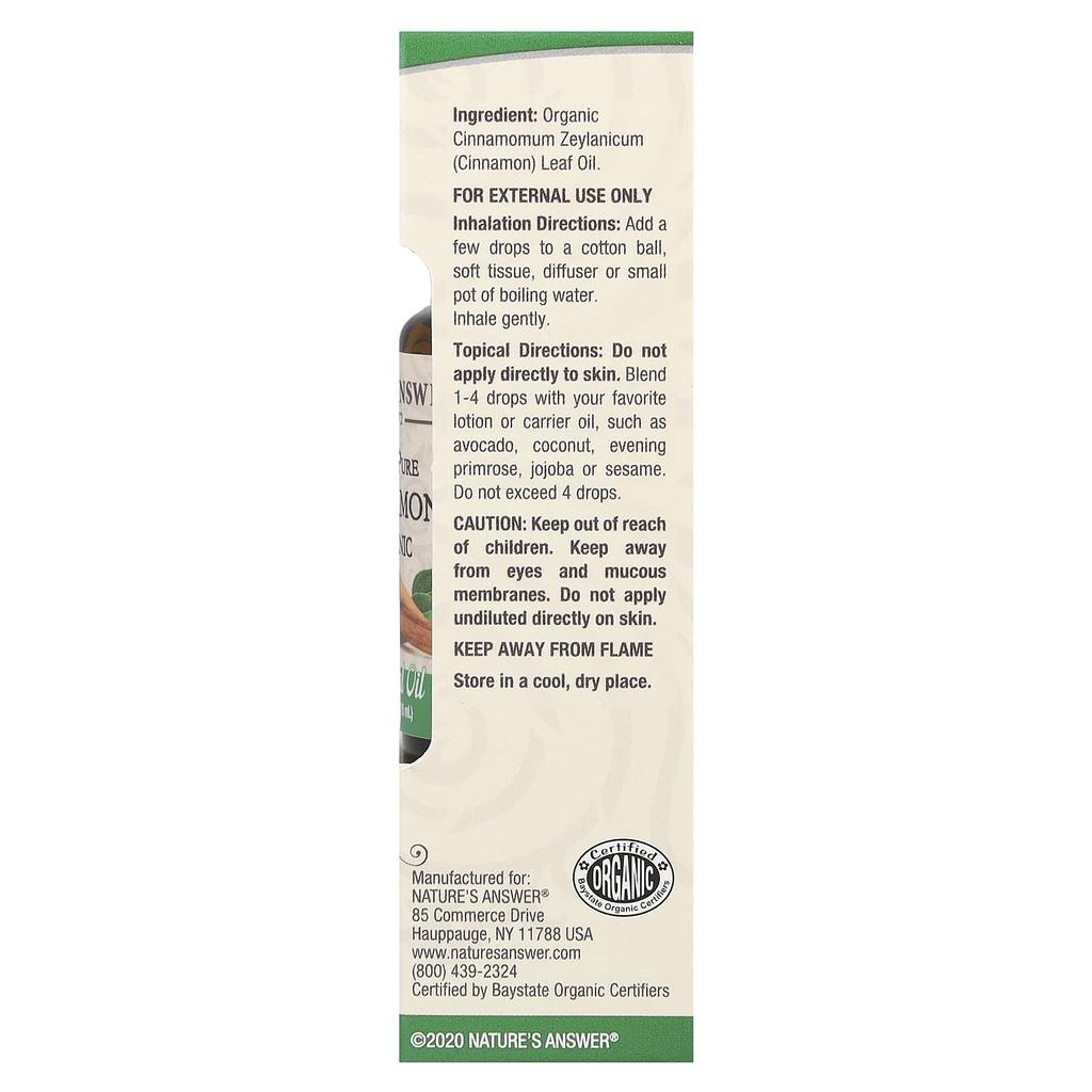 Nature's Answer 100% Pure Organic Essential Oil, Cinnamon, 15 Ml (0.5 Fl Oz)