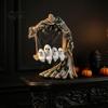 Ancient Tree Spider Web Sculpture Glowing Ghost on Swing Resin Yard Decor, Weatherproof Halloween Outdoor Garden Ornament with Spooky Ornaments Green