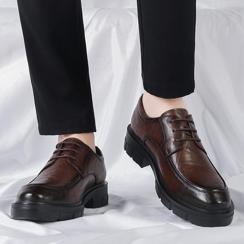 Мужские повседневные кожаные туфли на толстой подошве в британском стиле со средним каблуком Мужские оксфордские туфли Кожаные туфли Туфли на шнуровке Черные туфли
