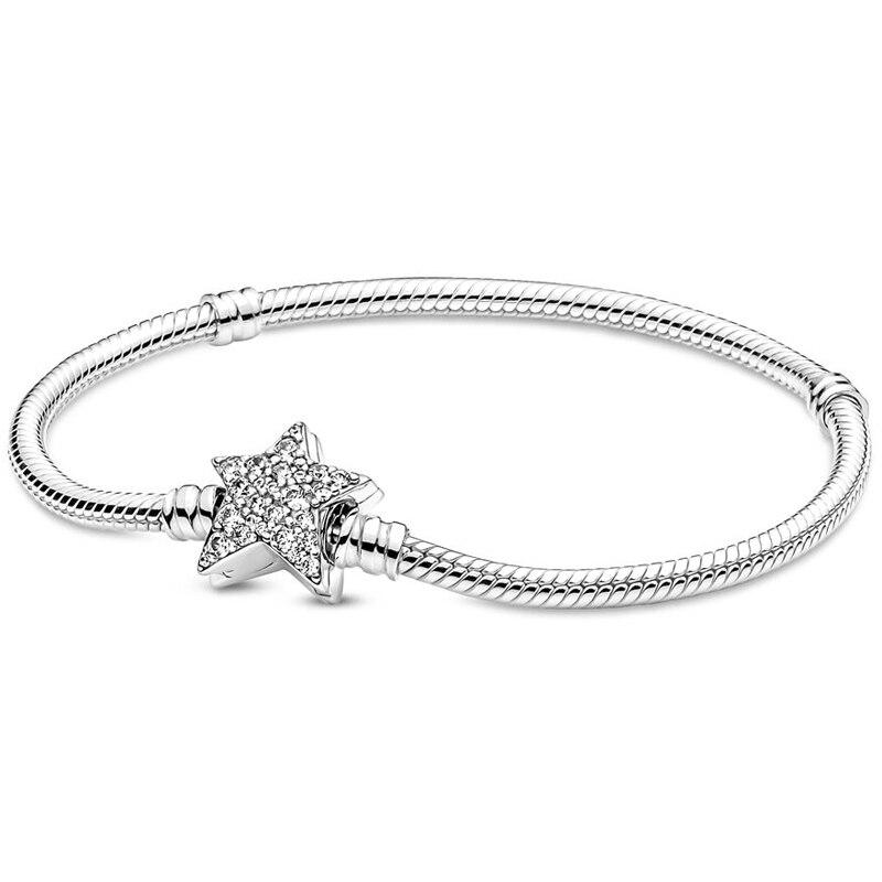 Original Snowflake Logo Signature Halo Star Snake Chain Bracelet For 925 Sterling Silver Bracelet Bead Charm Diy Jewelry