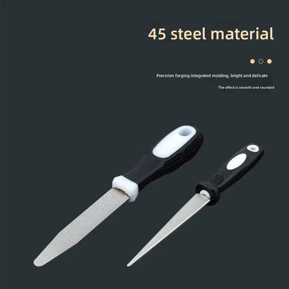 Diamond Sharpening Stone 2 Sided Flat Curved Knife Sharpener with Comfort Grip Ergonomic Handle for Chef Outdoor Hunting Knives