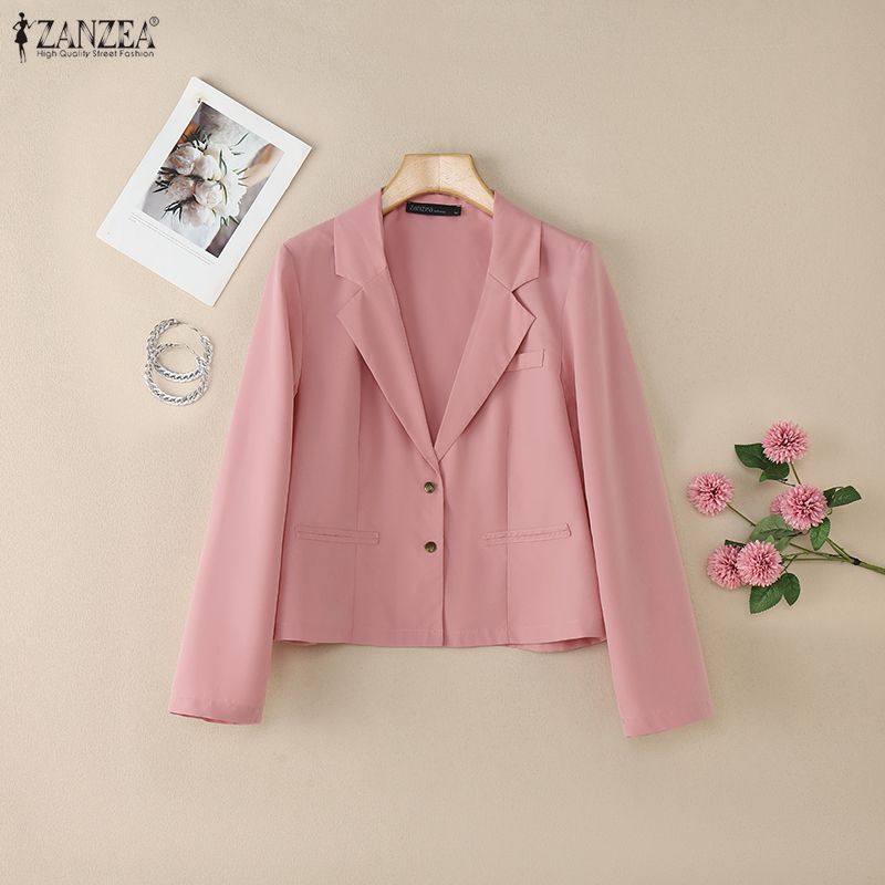 ZANZEA Женский повседневный тонкий кардиган с длинным рукавом и отложным воротником, блейзер