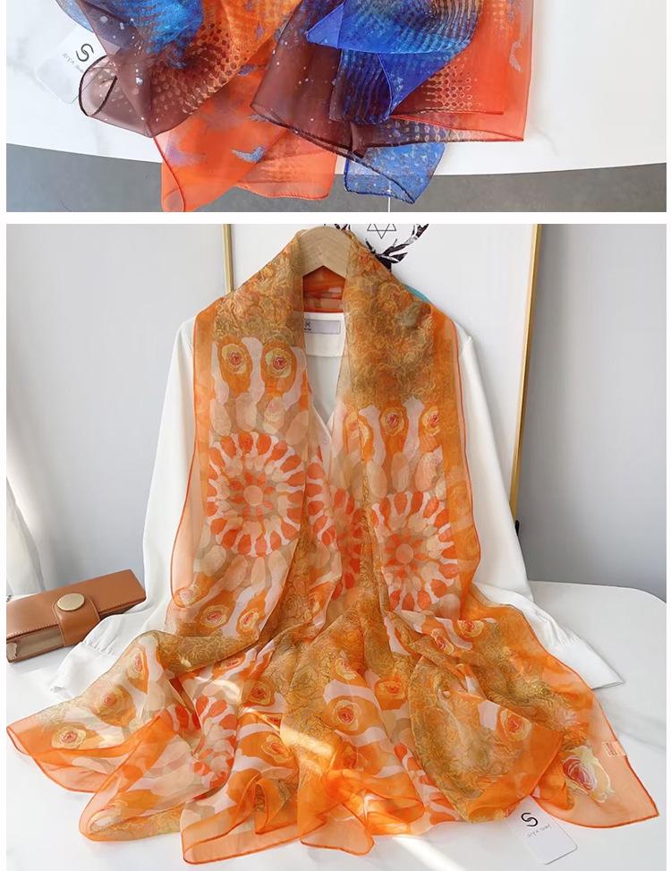 Women's Long Printed Silk Scarf - Ultra-Thin, All-Season, Middle-Aged Mother Style