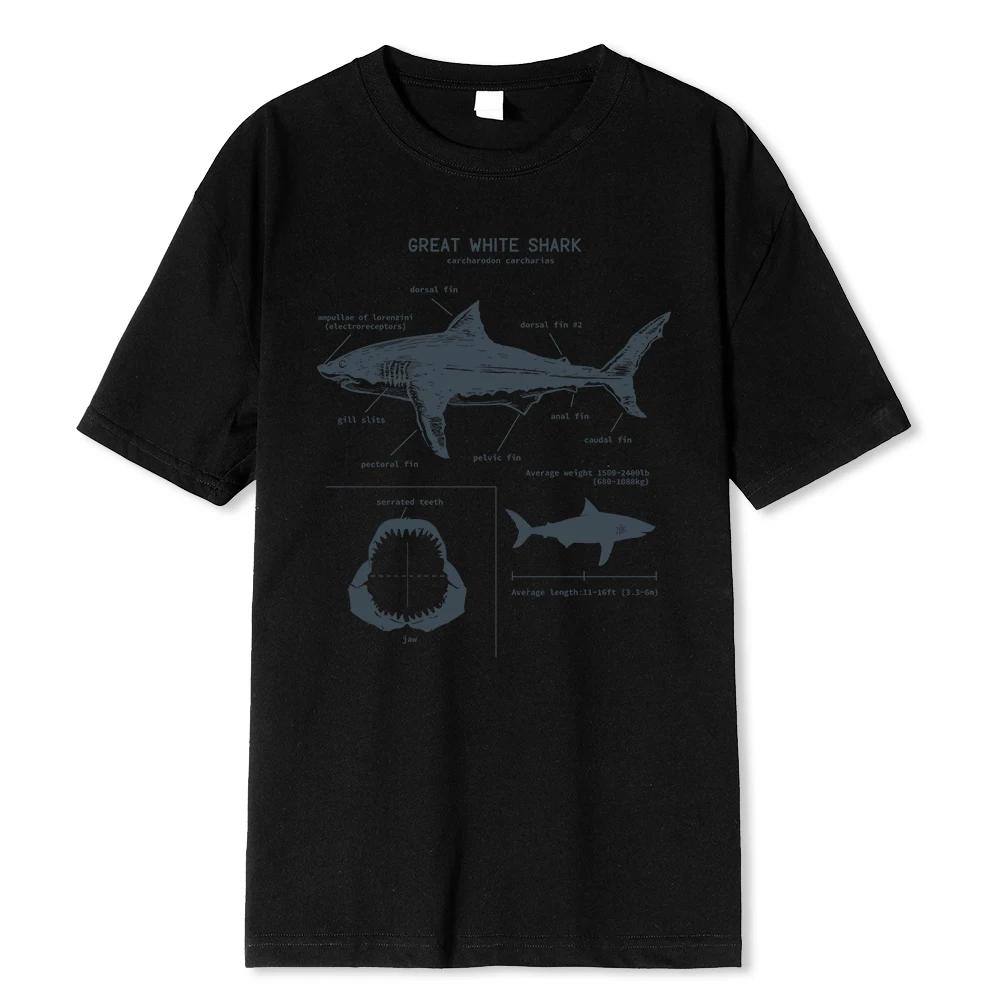 Great White Shark Anatomy T-Shirt Summer Street Short Sleeve Hip Hop Punk Style Boy Casual Tops Fashion White Tees