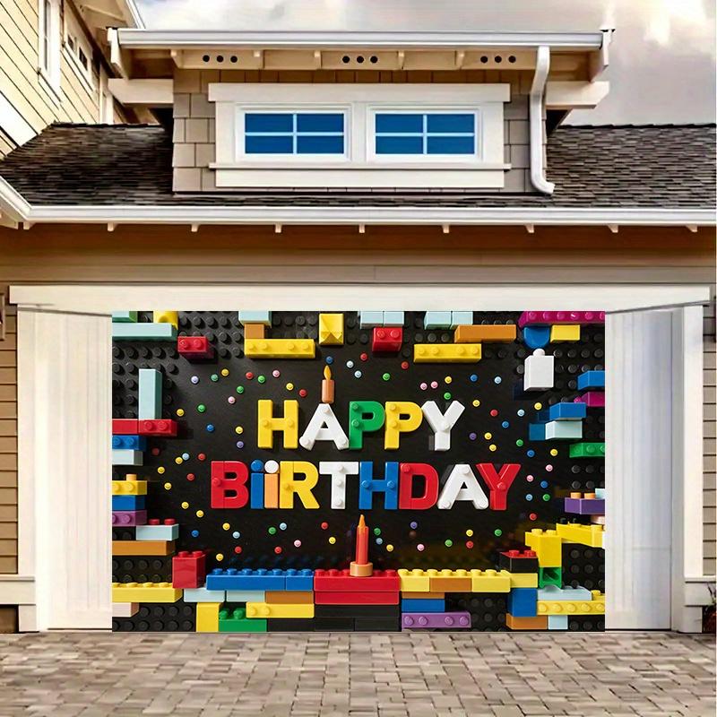 Building Block Birthday Banner, Colorful Photo Backdrop Wall Decor for Party