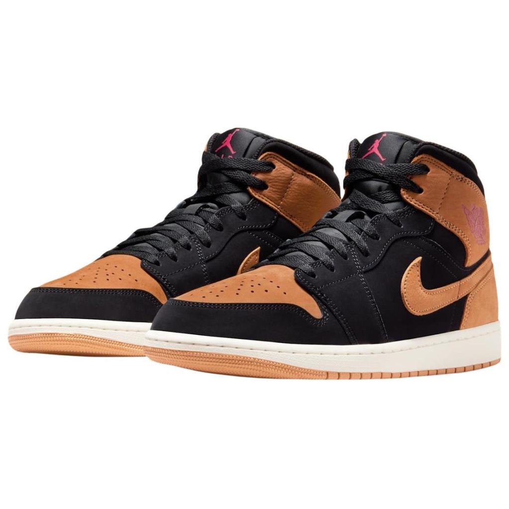 Air Jordan 1 Mid 'Black Flax' (Unisex) Black / Varsity Red / Sail / Flax Vintage Basketball Shoes HV4091 002
